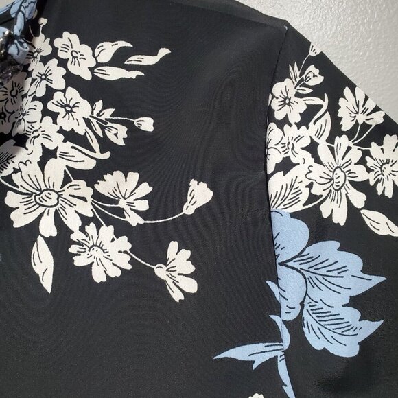 Asos Women's Black Blue Floral Short-Sleeved Peplum Top Blouse Ruffles Sz 4 - Picture 12 of 12